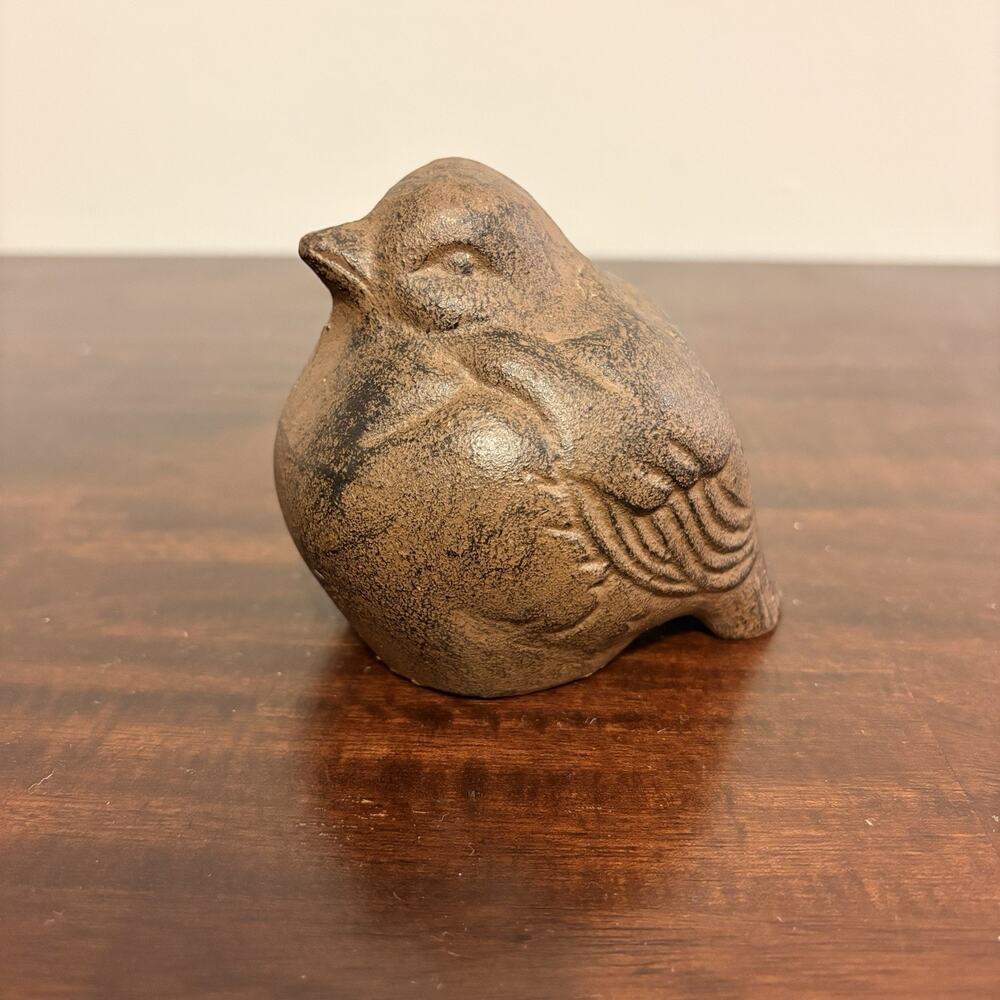 Cast Iron Bird Figurine Statue Rustic Farmhouse Decor Paperweight Doorstop Brown